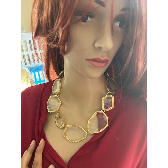 Chunky gold necklace, clear big Link big statement oversized large necklace - Picture 2 of 6